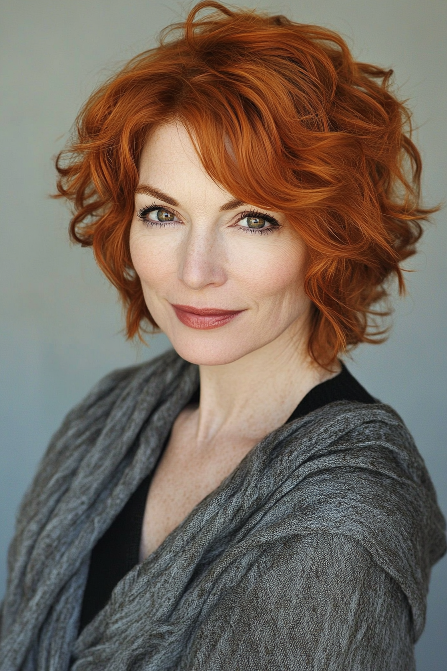 11. Copper-Toned Shaggy Bob (Curly Bob Hairstyles For Over 50) - Curly Bob Hairstyles For Over 50