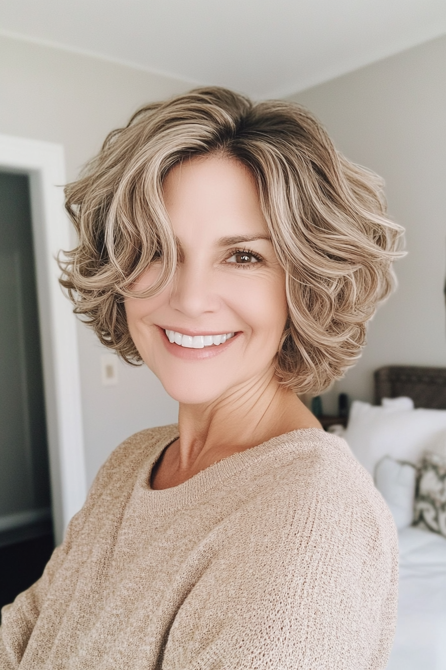 14. Cool Beige Pixie Shag (Curly Bob Hairstyles For Over 50) - Curly Bob Hairstyles For Over 50