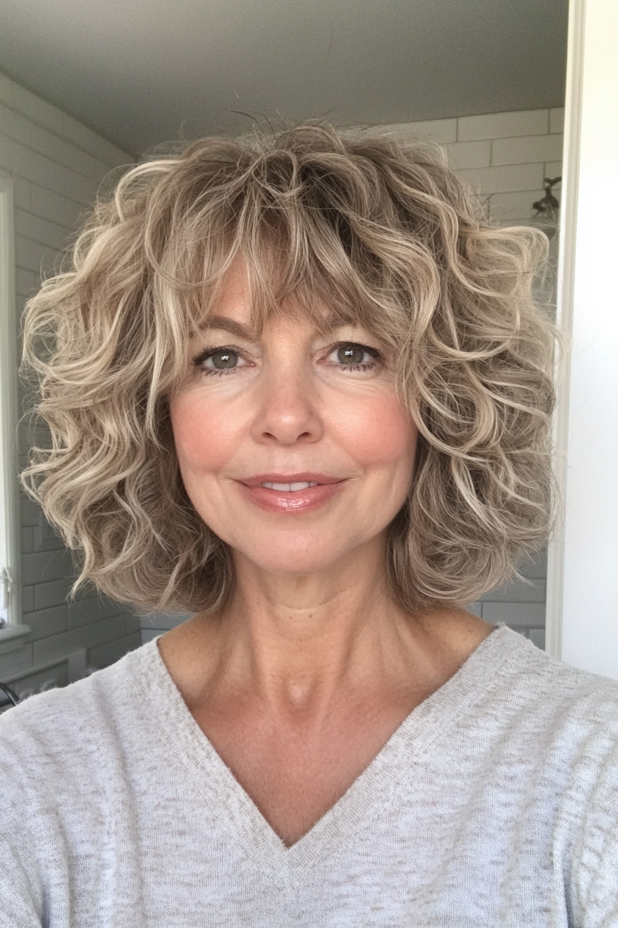 15. Sandy Blonde Shaggy Bob with Soft Layers (Curly Bob Hairstyles For Over 50) - Curly Bob Hairstyles For Over 50