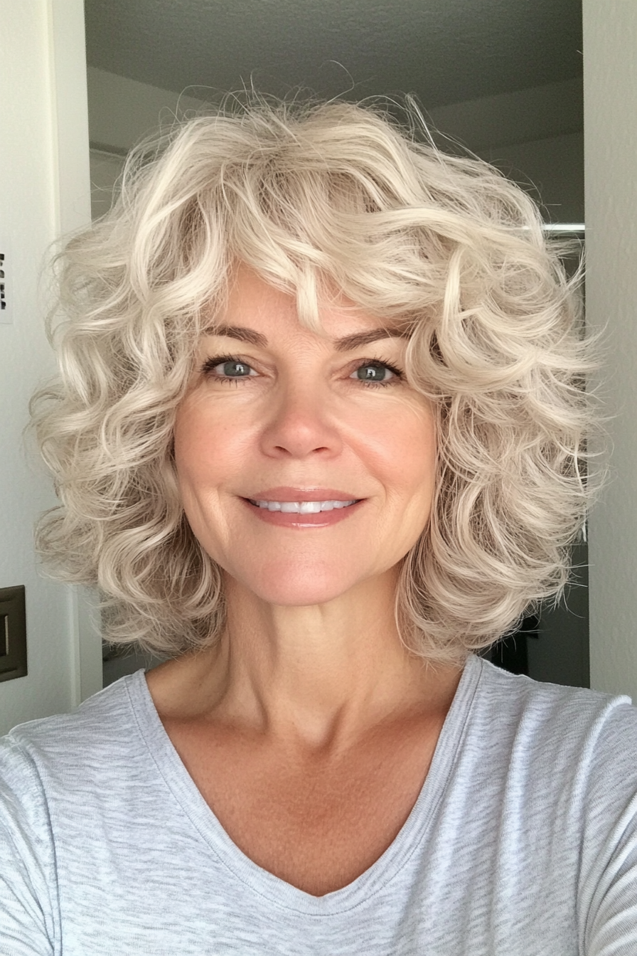 17. Ivory Blonde Shag with Textured Layers (Curly Bob Hairstyles For Over 50) - Curly Bob Hairstyles For Over 50