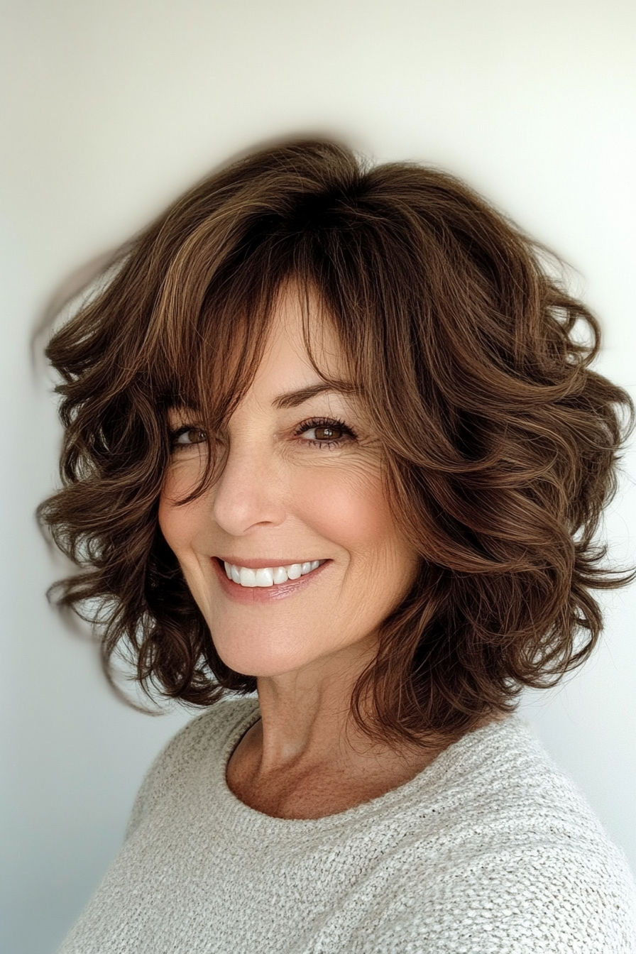 18. Deep Brown Tousled Shag (Curly Bob Hairstyles For Over 50) - Curly Bob Hairstyles For Over 50