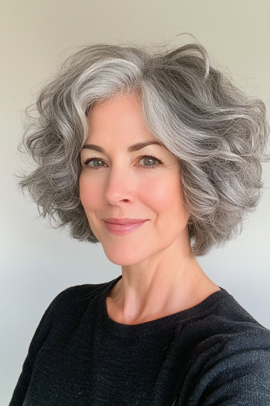 19. Soft Gray Feathered Pixie Shag (Curly Bob Hairstyles For Over 50) - Curly Bob Hairstyles For Over 50