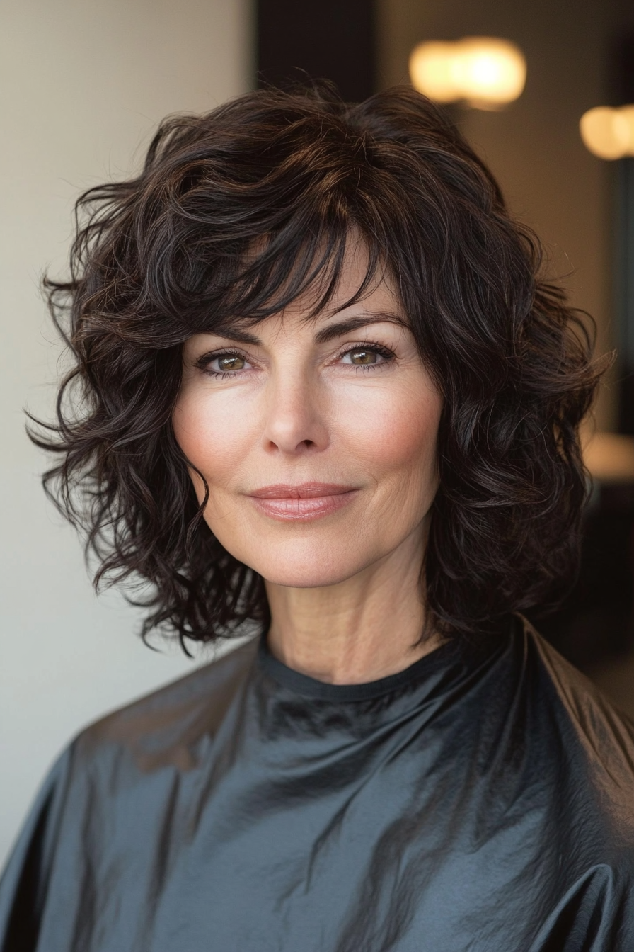 22. Espresso Shoulder-Length Shag (Curly Bob Hairstyles For Over 50) - Curly Bob Hairstyles For Over 50