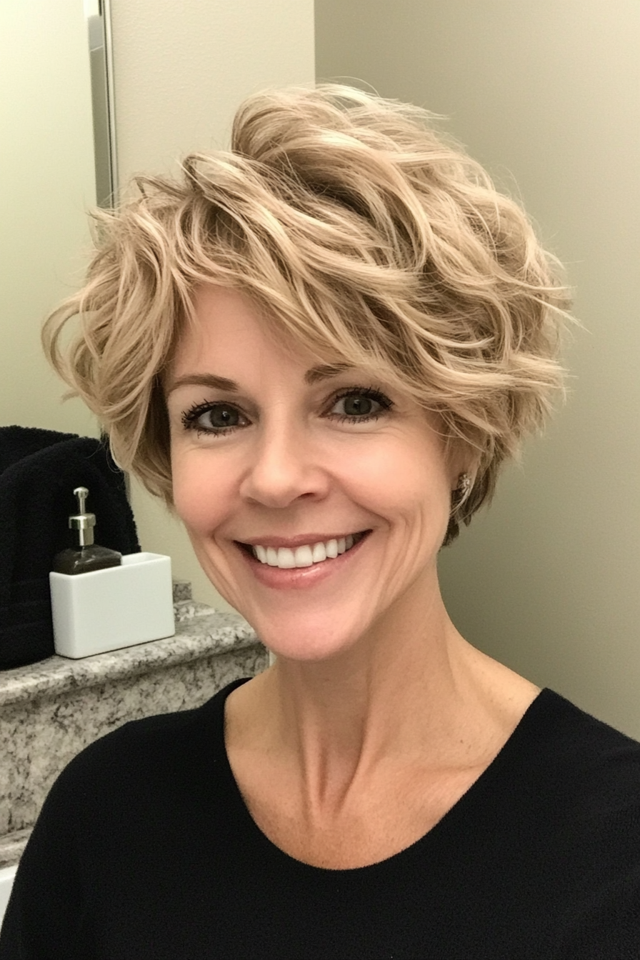 24. Muted Blonde Layered Pixie Shag (Curly Bob Hairstyles For Over 50) - Curly Bob Hairstyles For Over 50