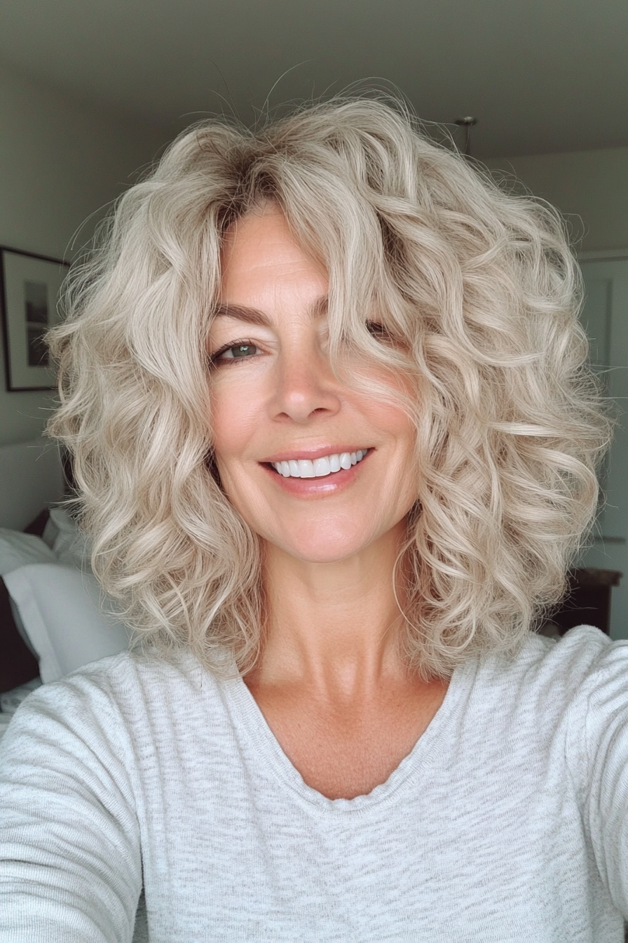 26. Ivory Blonde Shag with Textured Layers (Curly Bob Hairstyles For Over 50) - Curly Bob Hairstyles For Over 50