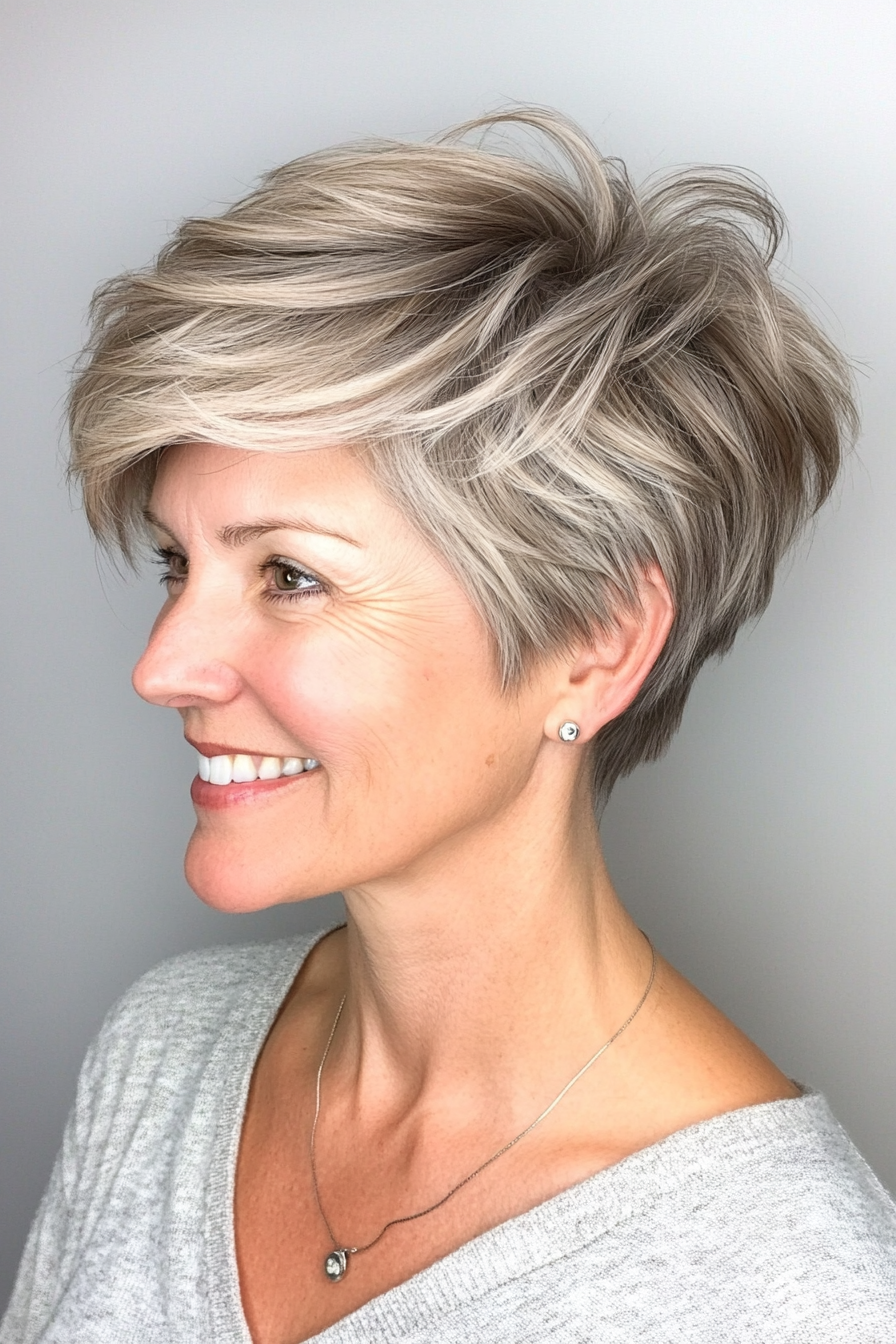 2. Feathered Pixie with Ash Blonde (Hairstyles For Women Over 50 With Thin Hair) - Hairstyles For Women Over 50 With Thin Hair