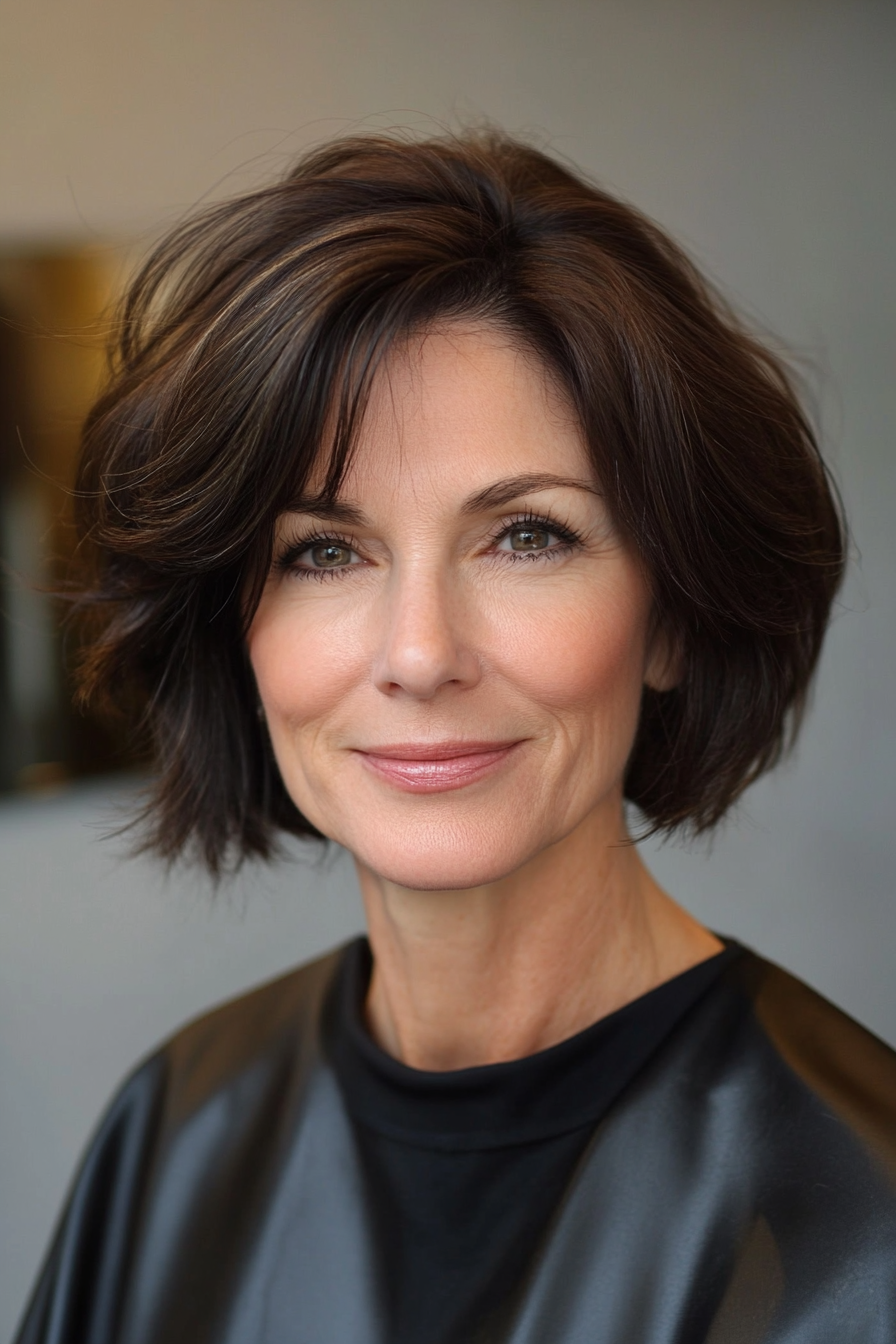 6. Classic French Bob with Rich Espresso Brown (Hairstyles For Women Over 50 With Thin Hair) - Hairstyles For Women Over 50 With Thin Hair