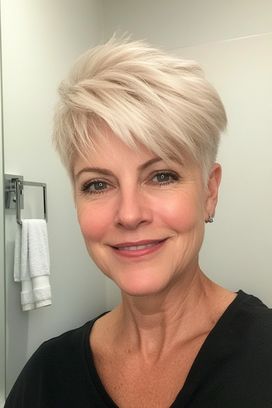 7. Wispy Pixie Cut with Soft Pearl Blonde (Hairstyles For Women Over 50 With Thin Hair) - Hairstyles For Women Over 50 With Thin Hair