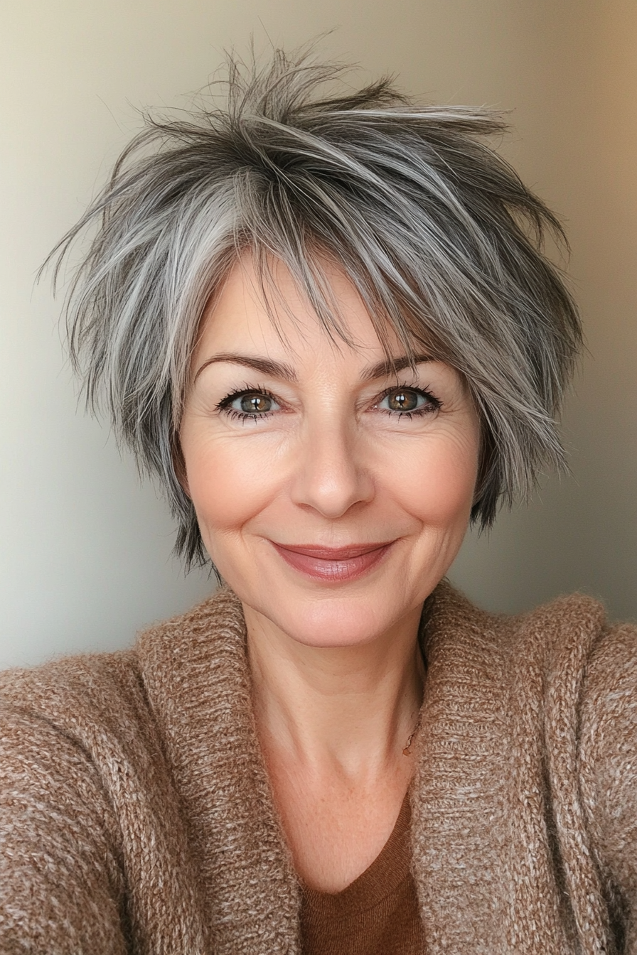 10. Textured Pixie with Salt-and-Pepper Gray (Hairstyles For Women Over 50 With Thin Hair) - Hairstyles For Women Over 50 With Thin Hair