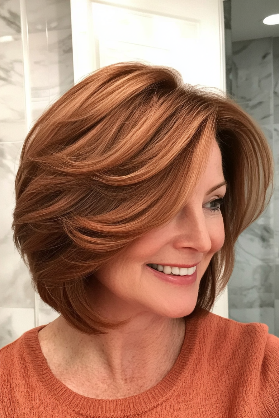 12. Stacked Bob with Warm Auburn (Hairstyles For Women Over 50 With Thin Hair) - Hairstyles For Women Over 50 With Thin Hair