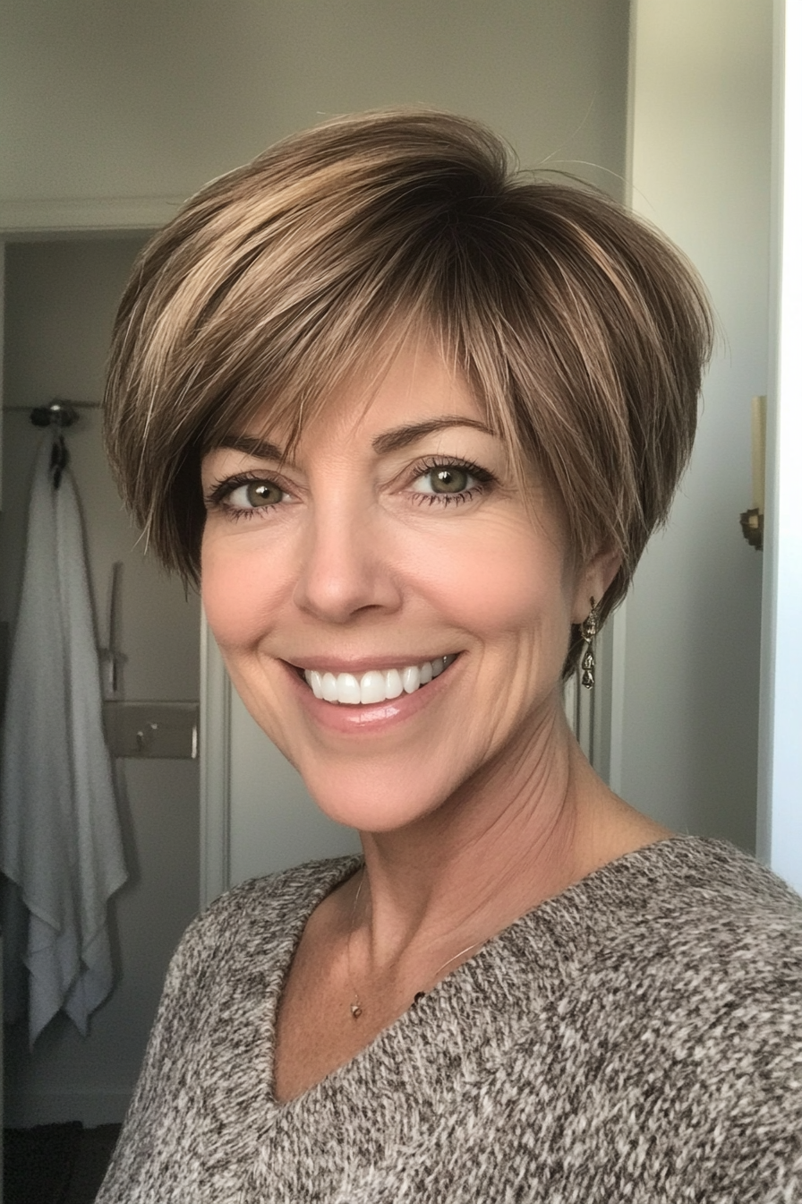 13. Side-Swept Pixie with Light Chestnut Brown (Hairstyles For Women Over 50 With Thin Hair) - Hairstyles For Women Over 50 With Thin Hair