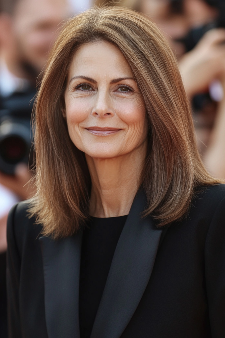 14. Sleek Shoulder-Length Cut with Golden Brown (Hairstyles For Women Over 50 With Thin Hair) - Hairstyles For Women Over 50 With Thin Hair