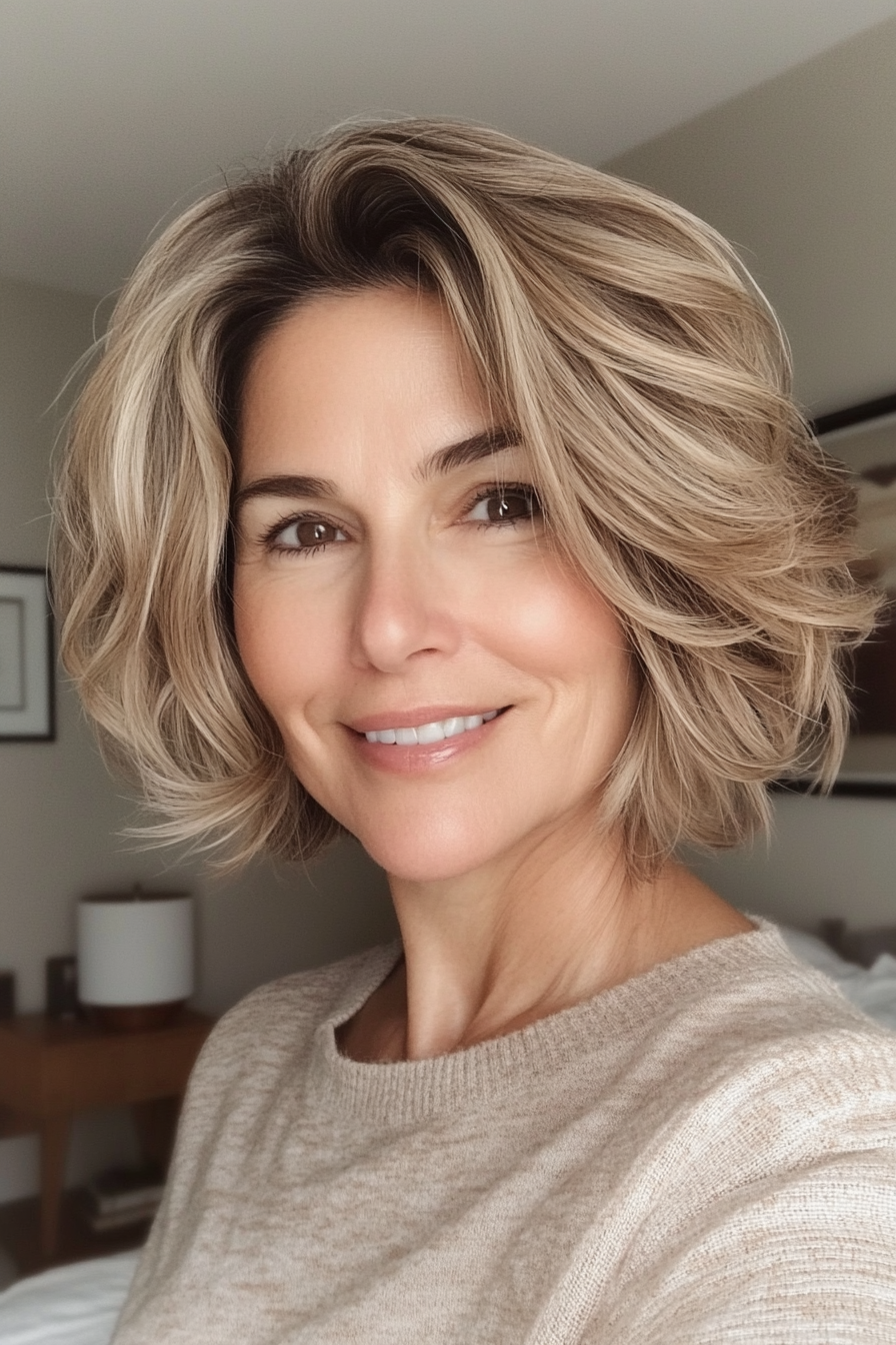 17. Soft Messy Bob with Dark Honey Blonde (Hairstyles For Women Over 50 With Thin Hair) - Hairstyles For Women Over 50 With Thin Hair