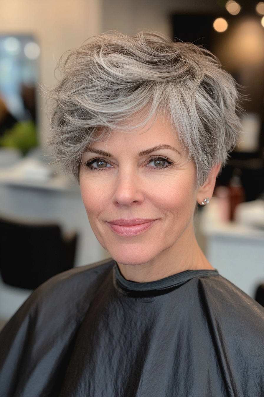18. Shaggy Pixie with Charcoal Gray (Hairstyles For Women Over 50 With Thin Hair) - Hairstyles For Women Over 50 With Thin Hair