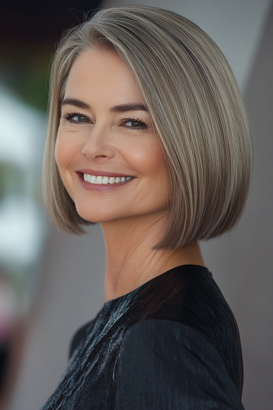 21. Side-Parted Bob with Soft Ash Brown (Hairstyles For Women Over 50 With Thin Hair) - Hairstyles For Women Over 50 With Thin Hair
