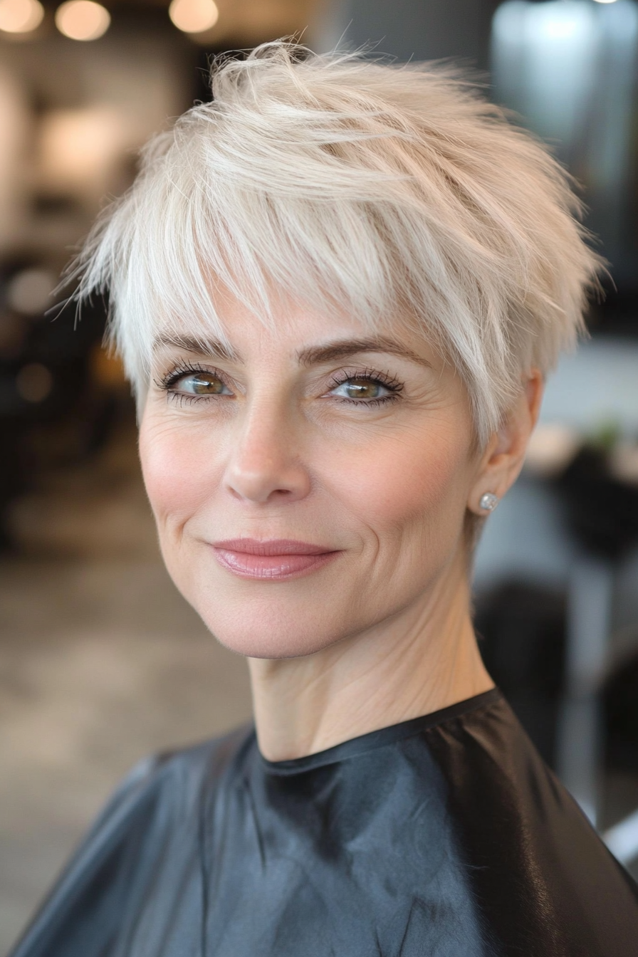 22. Short Choppy Cut with Cool Platinum Blonde (Hairstyles For Women Over 50 With Thin Hair) - Hairstyles For Women Over 50 With Thin Hair