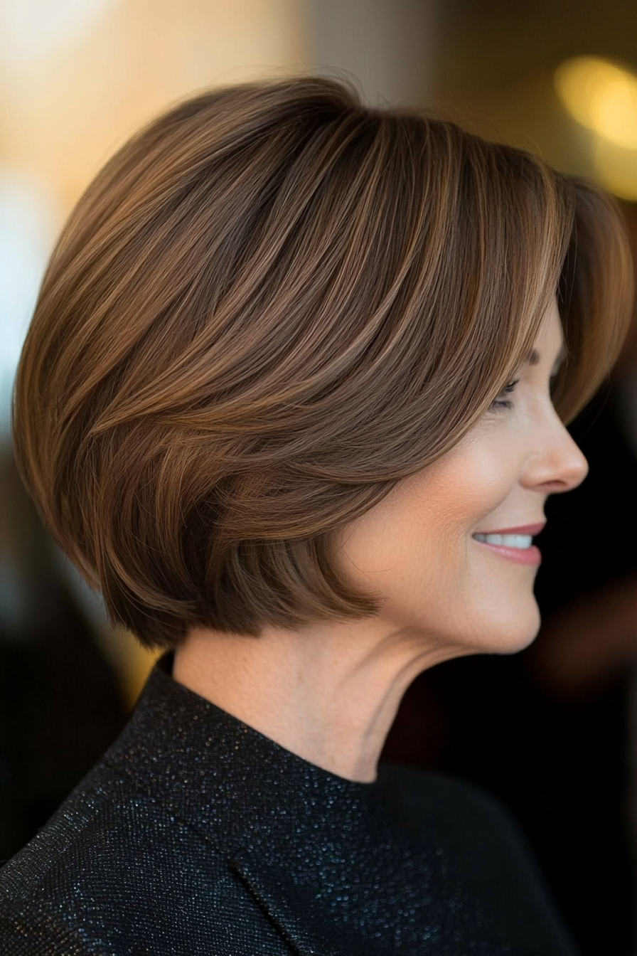 24. Elegant Pageboy with Mocha Brown (Hairstyles For Women Over 50 With Thin Hair) - Hairstyles For Women Over 50 With Thin Hair