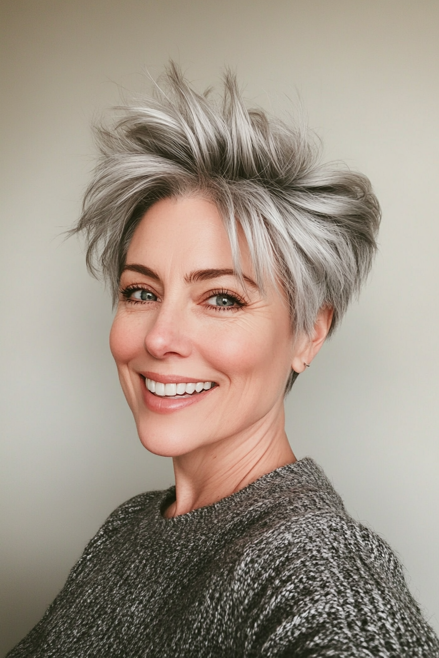 26. Tousled Pixie with Natural Ash Gray (Hairstyles For Women Over 50 With Thin Hair) - Hairstyles For Women Over 50 With Thin Hair