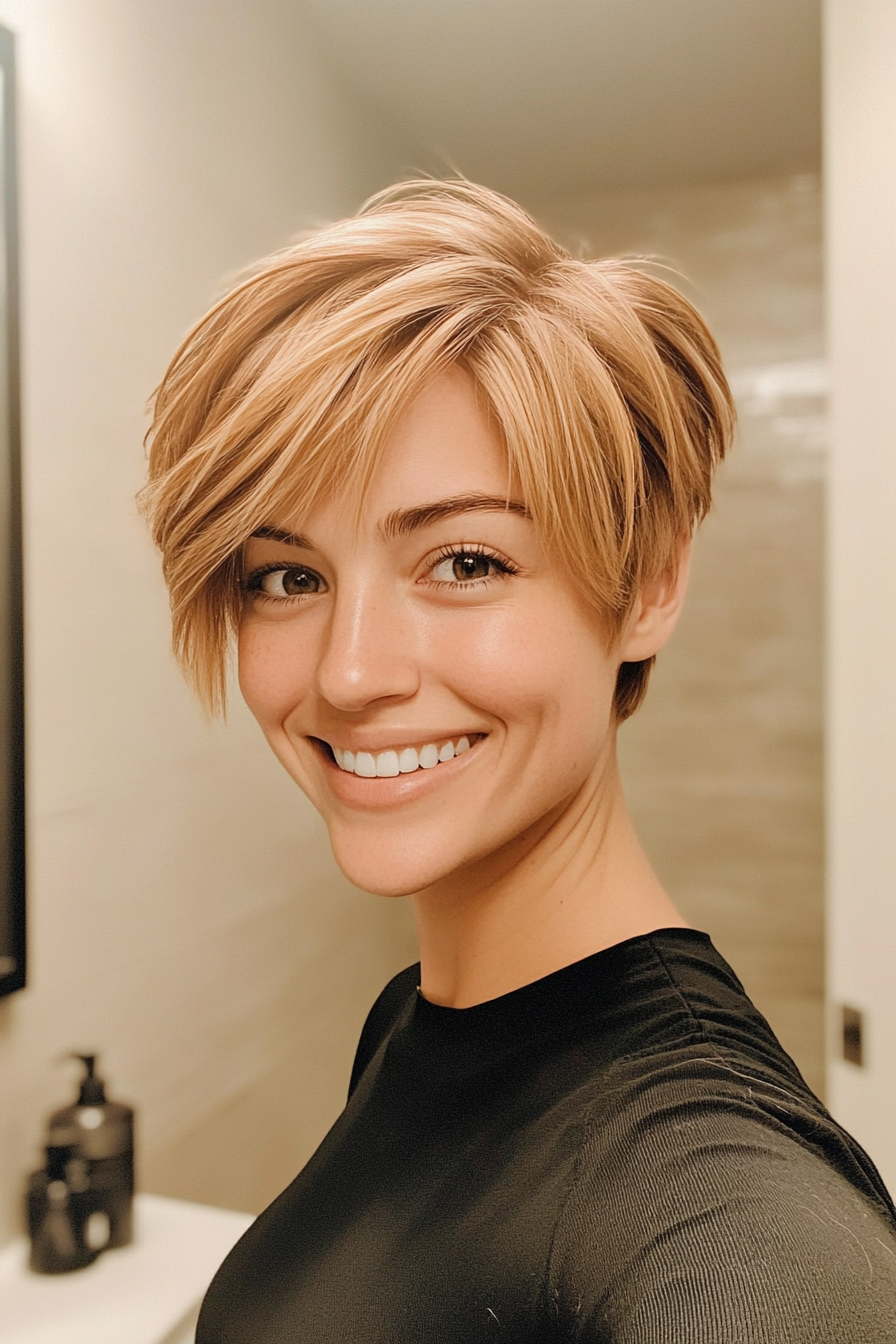 3. Feathered Pixie in Warm Honey Blonde (Short Hairstyles With Layers) - Short Hairstyles With Layers