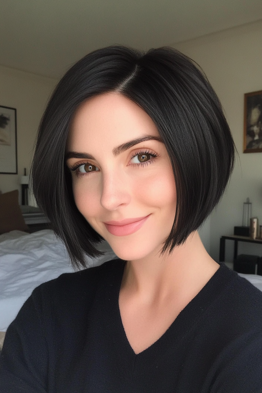 7. Sleek Layered Bob in Jet Black (Short Hairstyles With Layers) - Short Hairstyles With Layers