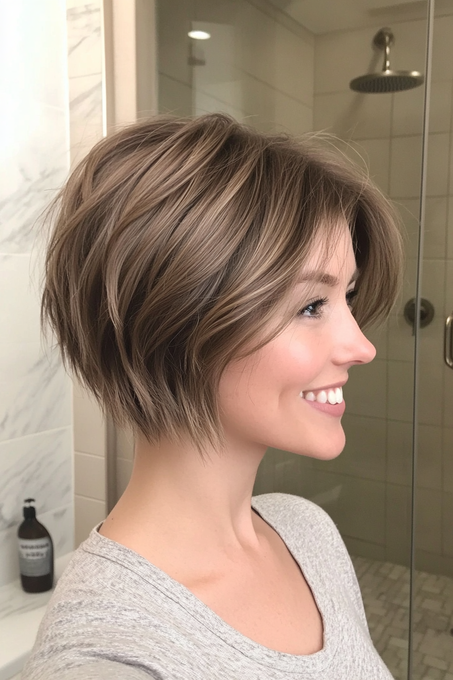 8. Tousled Ear-Length Bob in Light Ash Brown (Short Hairstyles With Layers) - Short Hairstyles With Layers