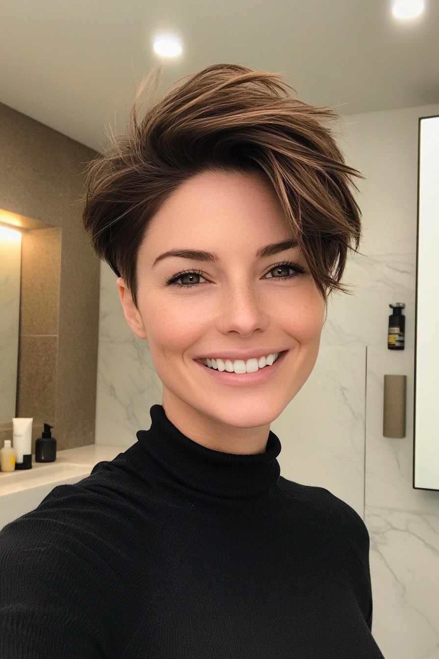 11. Disconnected Pixie in Cool Dark Brown (Short Hairstyles With Layers) - Short Hairstyles With Layers
