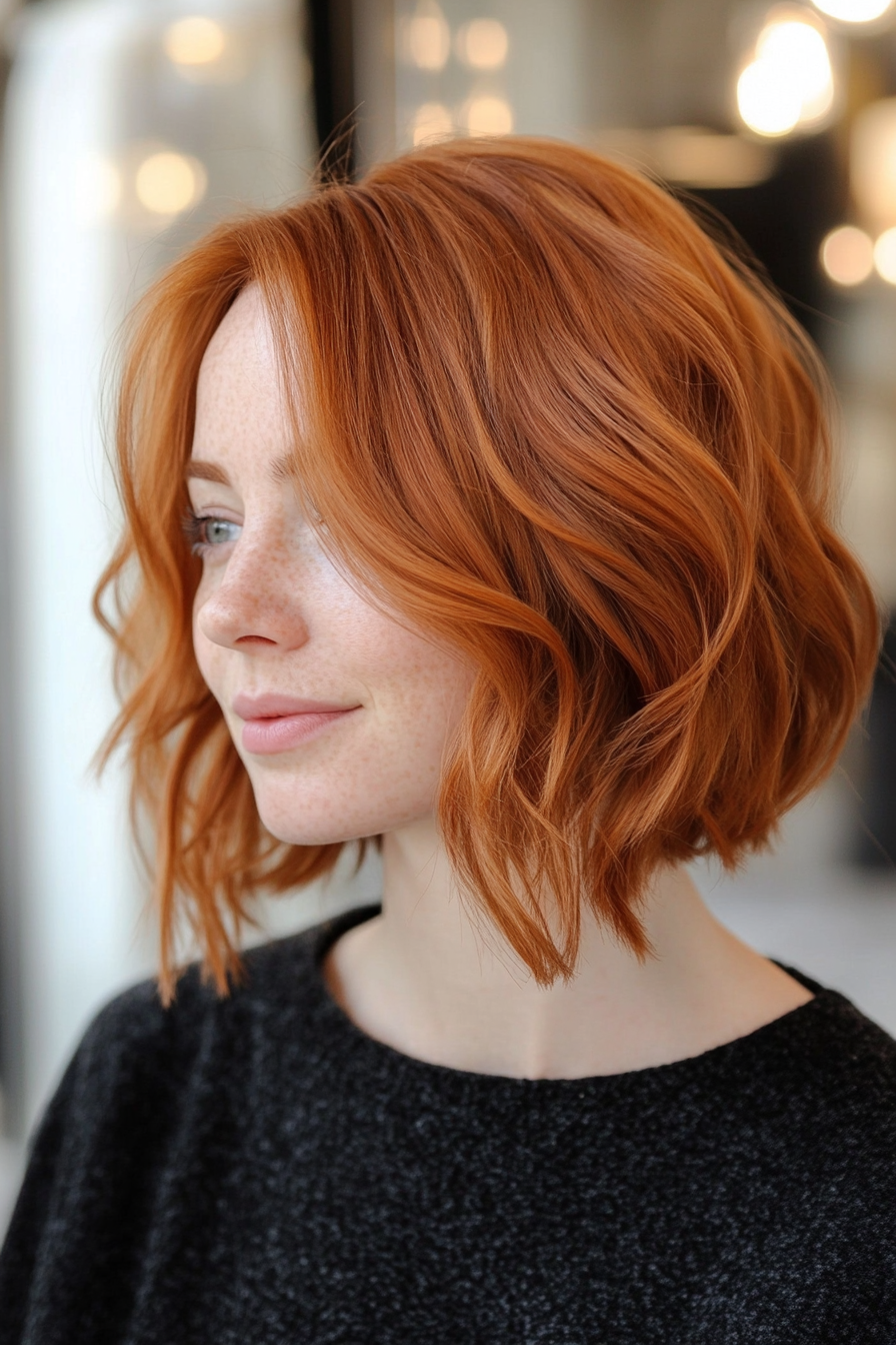 12. Wavy Layered Bob in Rich Auburn (Short Hairstyles With Layers) - Short Hairstyles With Layers