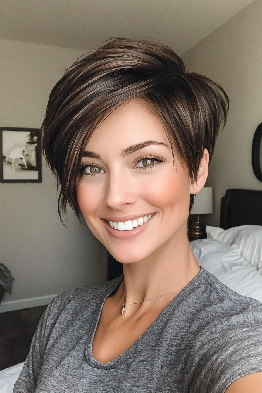 15. Classic Pixie with Side-Swept Layers in Dark Mocha (Short Hairstyles With Layers) - Short Hairstyles With Layers