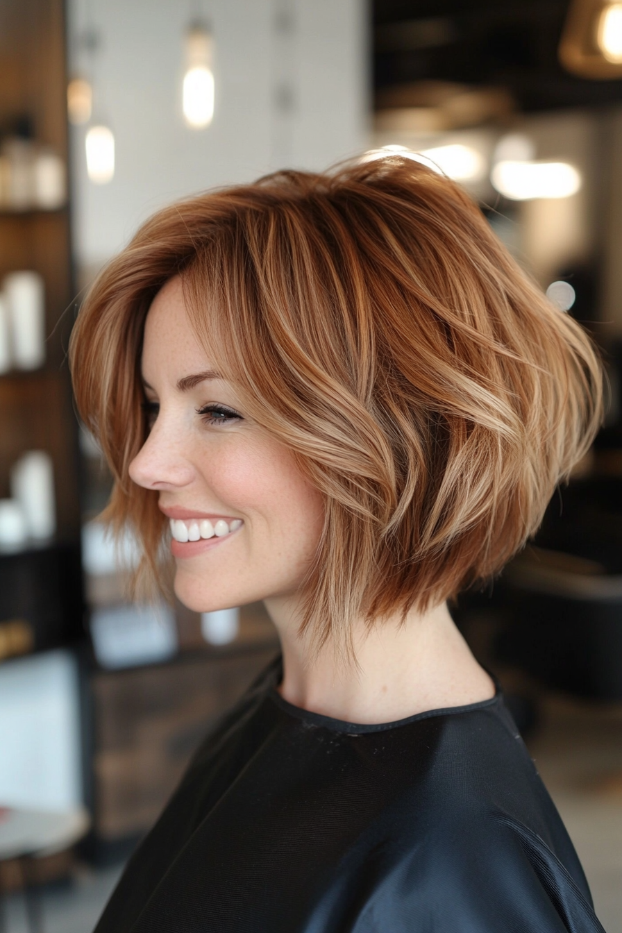 16. Voluminous Layered Bob in Golden Chestnut (Short Hairstyles With Layers) - Short Hairstyles With Layers