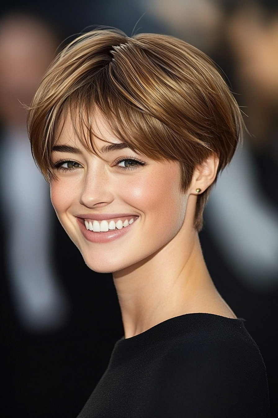 19. Soft Layered Bowl Cut in Light Honey Brown (Short Hairstyles With Layers) - Short Hairstyles With Layers