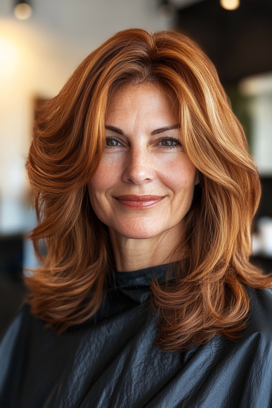 5. Mid-Length Soft Layers in Auburn Brown (Layered Haircuts For Older Women) - Layered Haircuts For Older Women