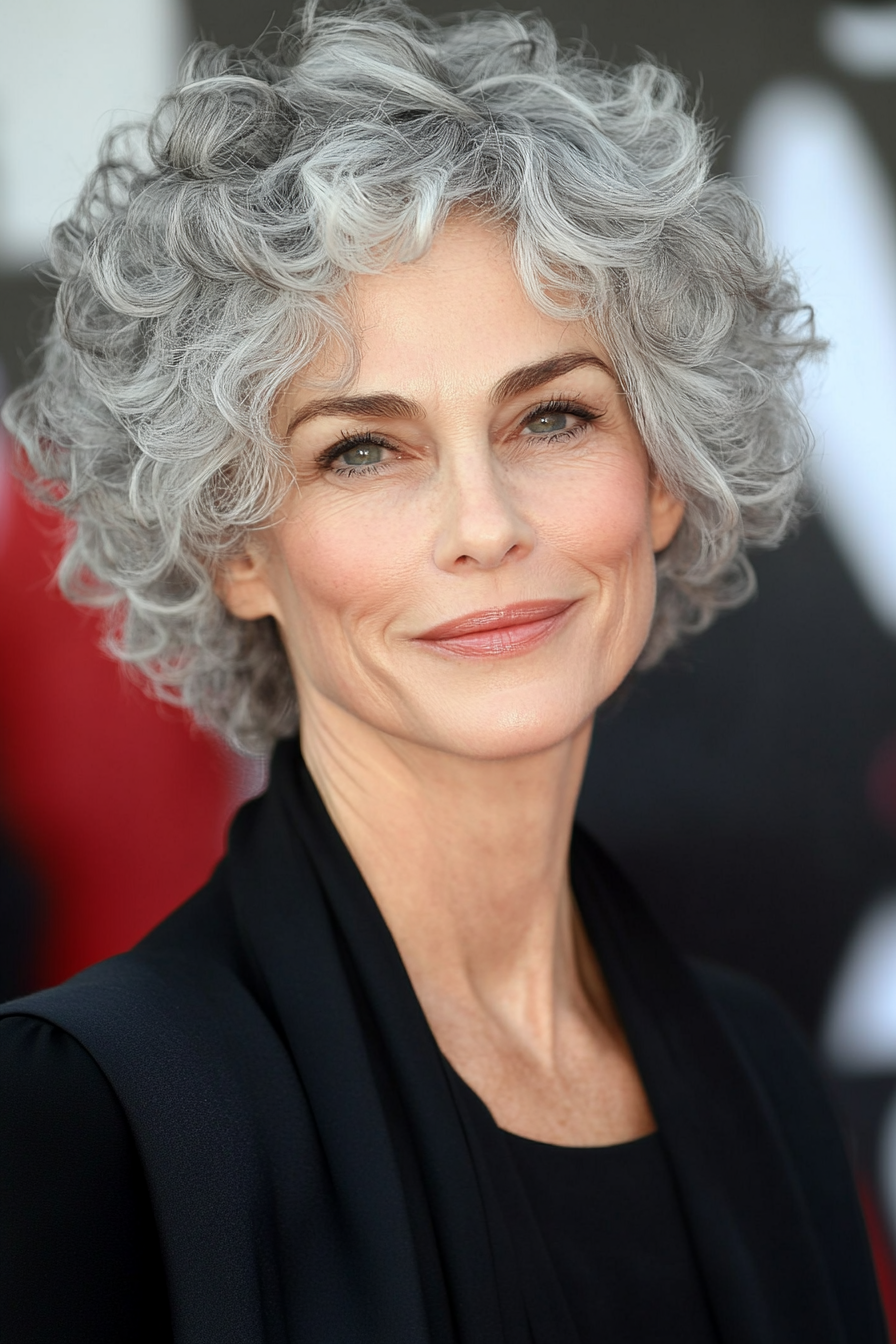 8. Curly Layered Crop in Salt and Pepper (Layered Haircuts For Older Women) - Layered Haircuts For Older Women