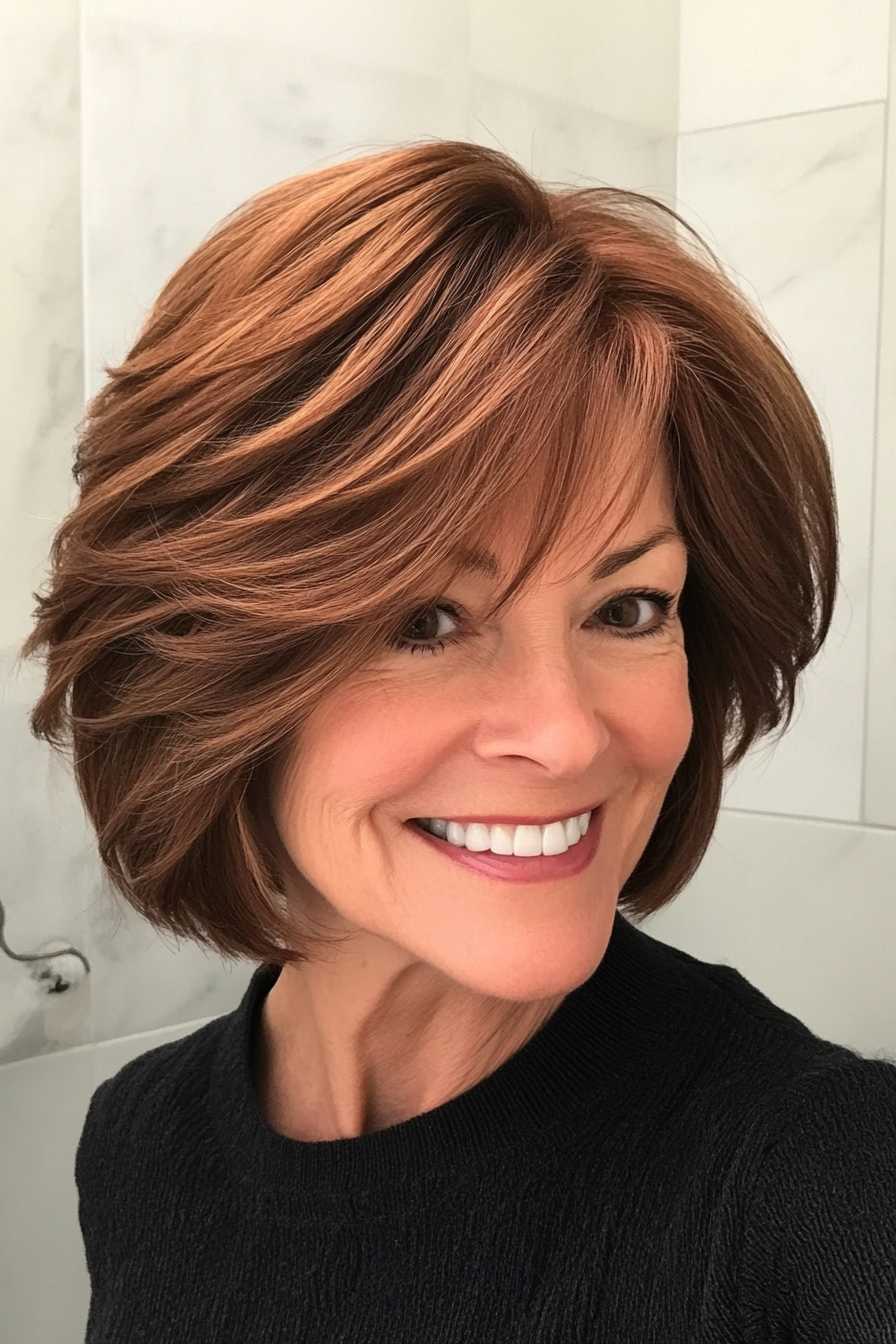 14. Short Textured Layers in Deep Chestnut Brown (Layered Haircuts For Older Women) - Layered Haircuts For Older Women