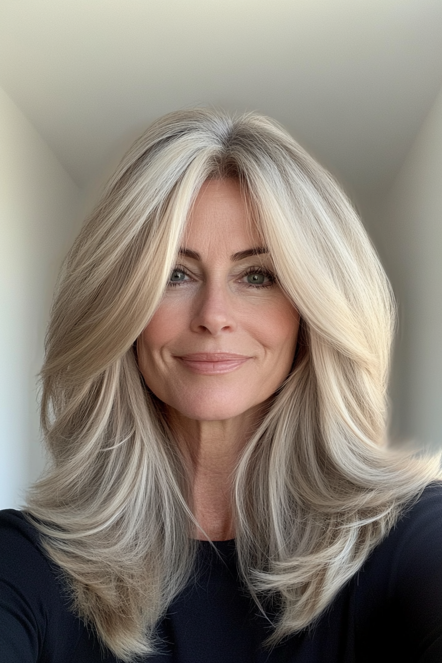 16. Shoulder-Length Feathered Layers in Soft Sandy Blonde (Layered Haircuts For Older Women) - Layered Haircuts For Older Women
