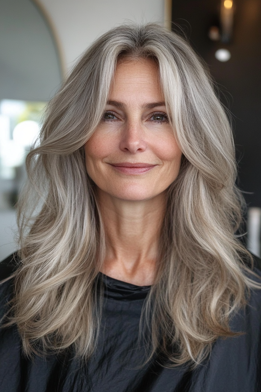 22. Classic Long Layers in Light Ash Brown (Layered Haircuts For Older Women) - Layered Haircuts For Older Women