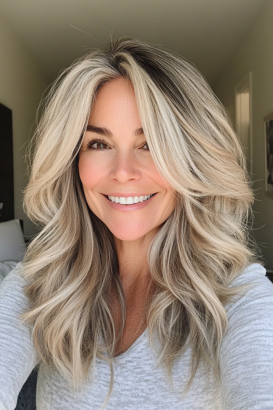 24. Tousled Shoulder-Length Layers in Ash Blonde (Layered Haircuts For Older Women) - Layered Haircuts For Older Women