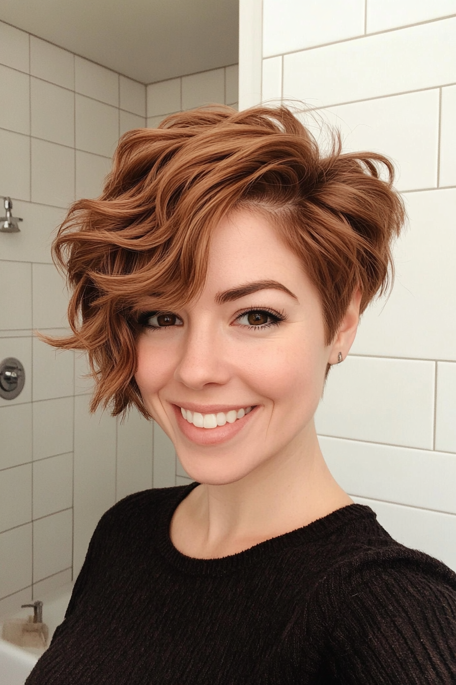 13. Cinnamon Wavy Pixie (Short Pixie Haircuts) - Short Pixie Haircuts