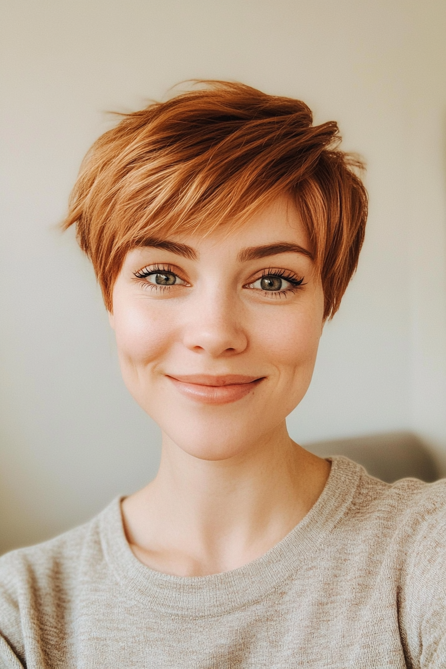14. Golden Auburn Cropped Pixie (Short Pixie Haircuts) - Short Pixie Haircuts