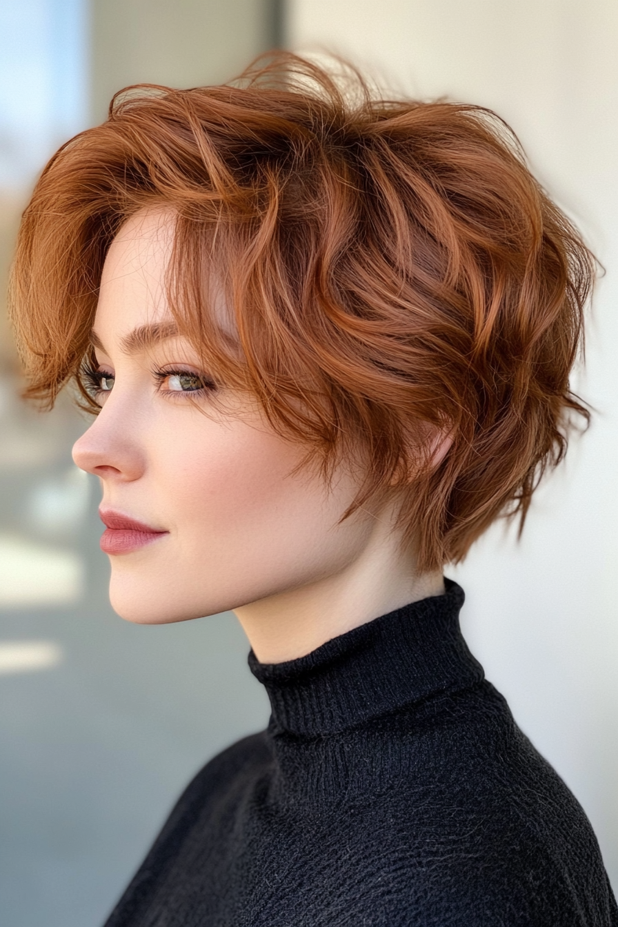 18. Chestnut Wavy Pixie Bob (Short Pixie Haircuts) - Short Pixie Haircuts