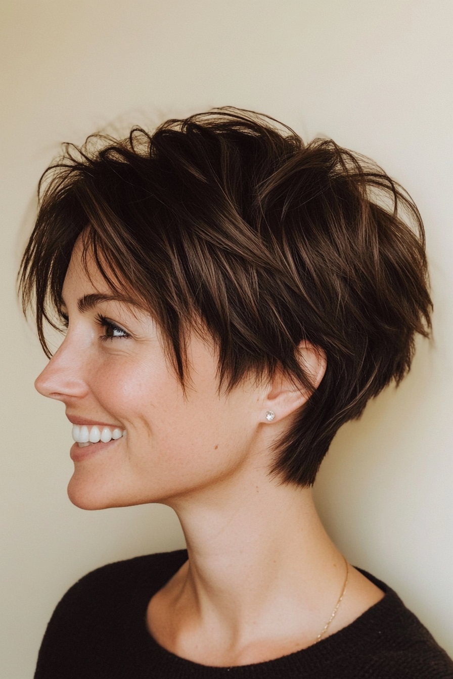 24. Dark Ash Brunette Choppy Pixie (Short Pixie Haircuts) - Short Pixie Haircuts