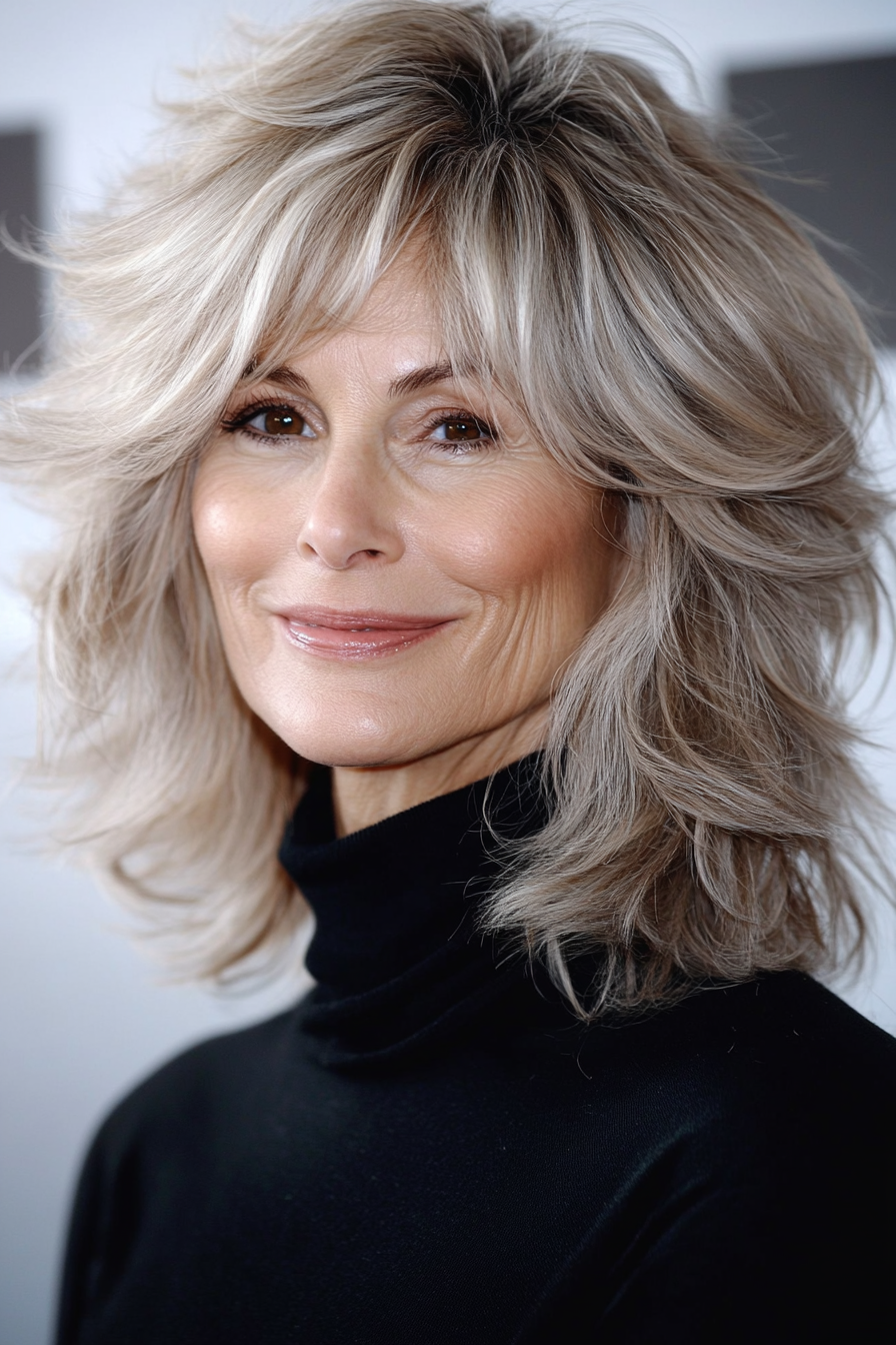1. Feathered Ash Blonde Shag (Shag Haircuts For Older Women) - Shag Haircuts For Older Women
