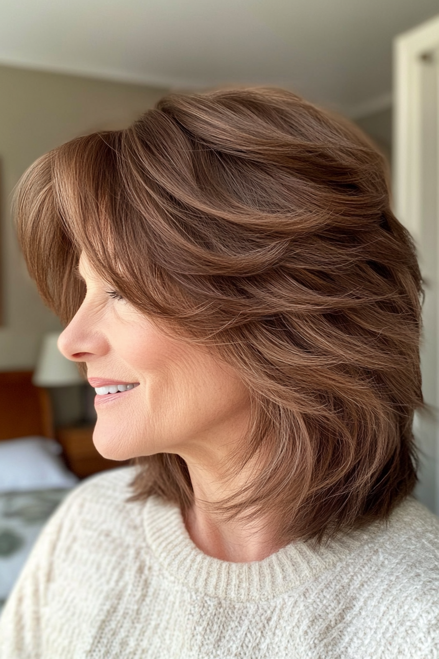 2. Chestnut Brown Textured Shag (Shag Haircuts For Older Women) - Shag Haircuts For Older Women