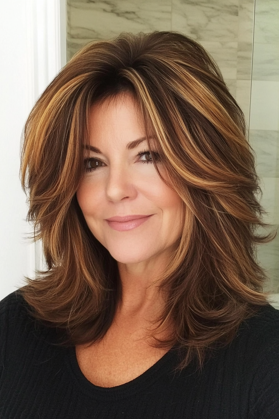 4. Caramel-Toned Mid-Length Shag (Shag Haircuts For Older Women) - Shag Haircuts For Older Women