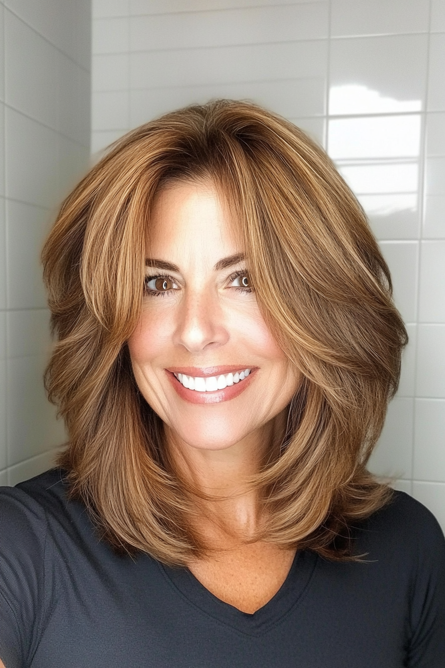 7. Honey Brown Choppy Shag (Shag Haircuts For Older Women) - Shag Haircuts For Older Women