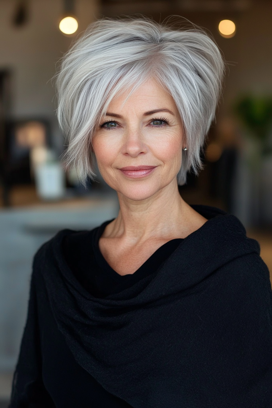 8. Short Silver Pixie Shag (Shag Haircuts For Older Women) - Shag Haircuts For Older Women
