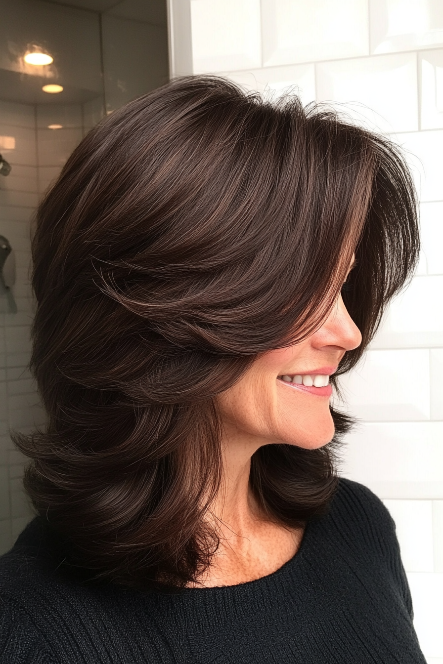 9. Dark Chocolate Layered Shag (Shag Haircuts For Older Women) - Shag Haircuts For Older Women