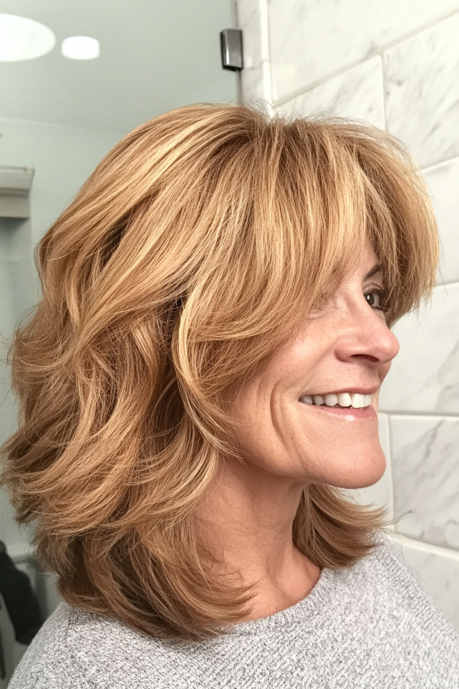12. Golden Honey Mid-Length Shag (Shag Haircuts For Older Women) - Shag Haircuts For Older Women