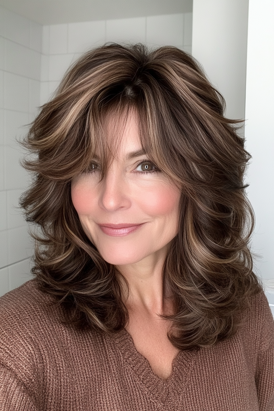 15. Warm Brunette Wavy Shag (Shag Haircuts For Older Women) - Shag Haircuts For Older Women
