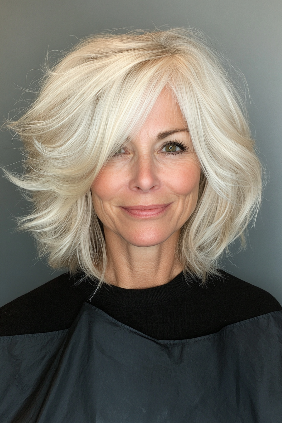 16. Platinum Blonde Shoulder-Length Shag (Shag Haircuts For Older Women) - Shag Haircuts For Older Women