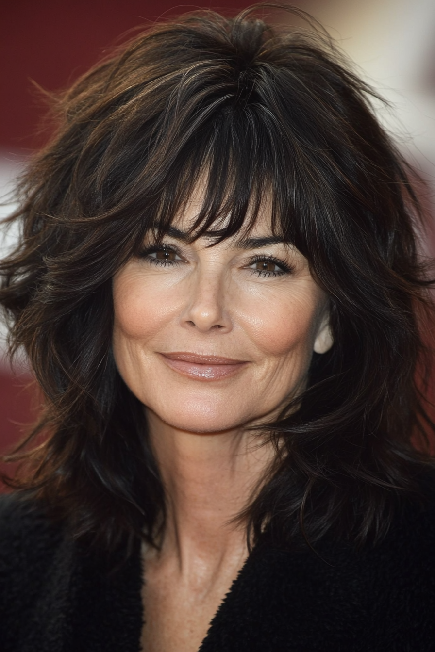 19. Dark Brunette Tousled Shag (Shag Haircuts For Older Women) - Shag Haircuts For Older Women